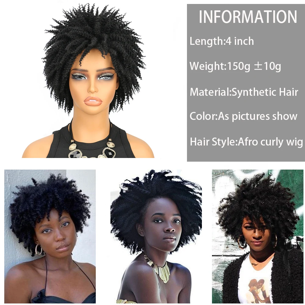 Short Kinky Curly Hair Wig 4 Inch Afro Kinky Curly Hedgehog Wig Natural Synthetic Afro Curly Fake Hair Wigs for Women Cosplay