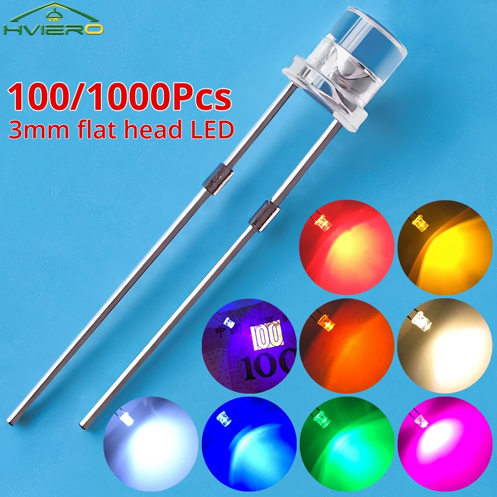 

Flat Top Ultra Bright Led Bulbs 3mm Diffused Colorful Diodes for Diy Home Decor Building Holiday Decoration Landscape Lighting