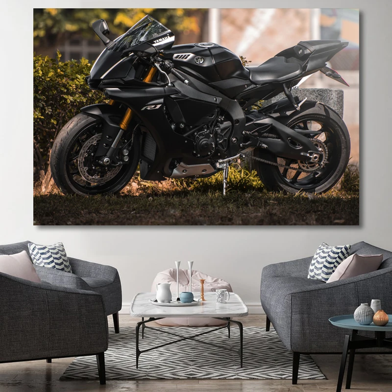 Motorcycle Yamahas R1 Black Superbikes Posters and Prints Modern Fabric Wall Art Canvas Paintings Home Living Room Decor