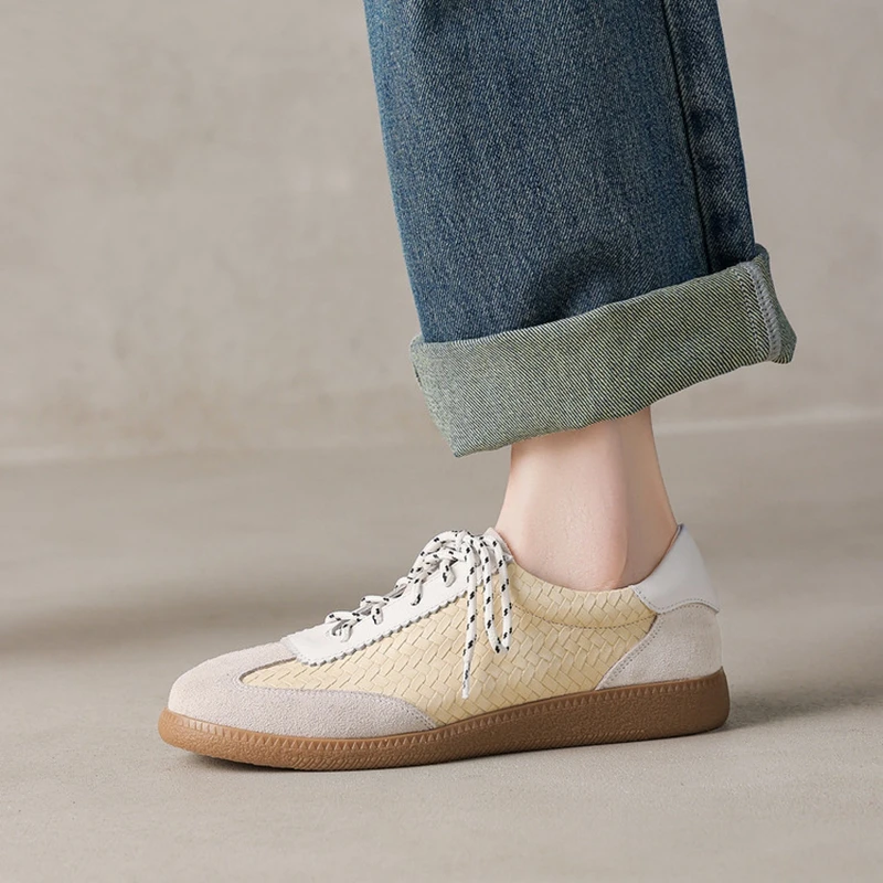 NEW Spring/Autumn Women Shoes Cow Suede Leather Shoes for Women Round Toe Flats Casual Lace-up Mixed Colors Split Leather Shoes