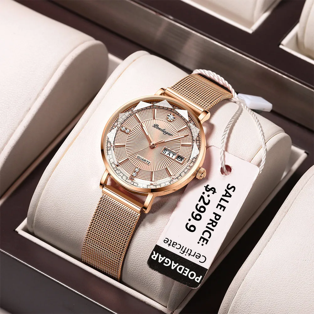 POEDAGAR New Luxury Women Bracelet Quartz Watches For Women Casual Waterproof Luminous Mesh Stainless Steel Ladies Wristwatches