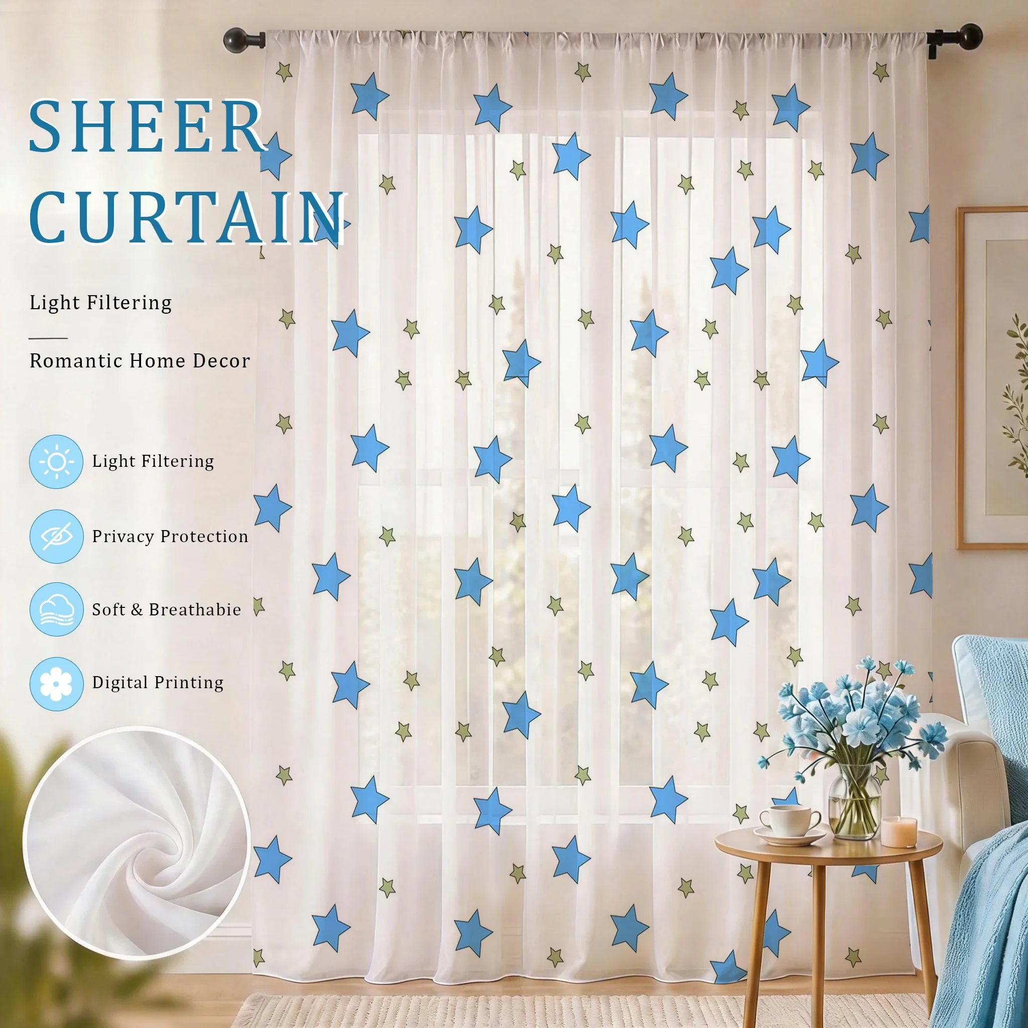 Blue Star Modern Gradient Sheer Curtain, Good Quality Light ReducingLuxuriousPrivacy Voile for Living/Bedroom/Kids Room,Day Gift - view 2