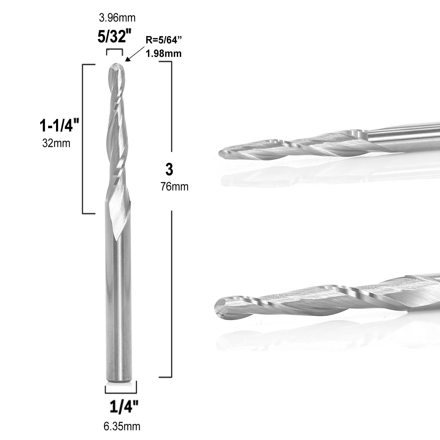 2D 3D Solid Carbide Ball Nose Tapered End Mills 2 Flute Engraving Router Bits HRC55 CNC Engraving Bit Wood Milling Cutters