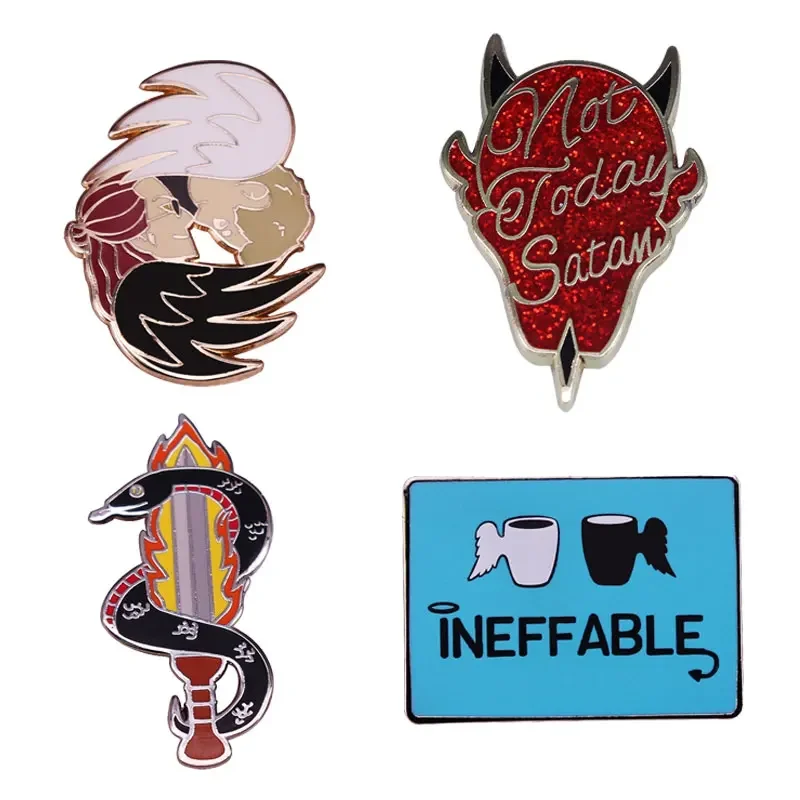 Good Omens Enamel Pins Angel & Demon Aziraphale And Crowley Brooch Cartoon Badge Funny TV Series Jewelry Give Friends Fans Gift