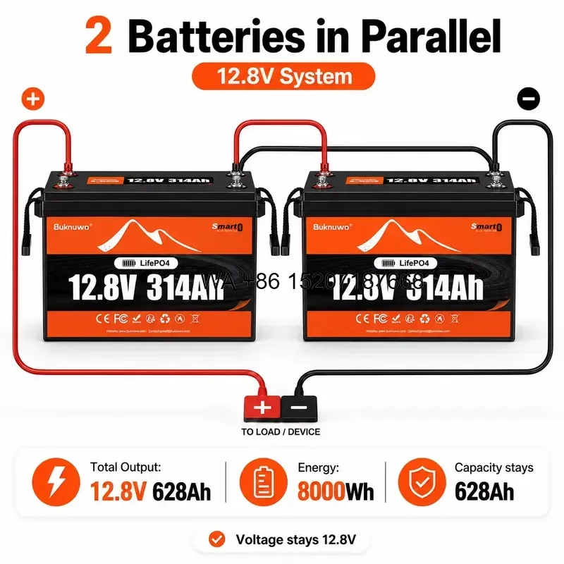 Wmwmnu US Stock for Buknuwo 12.8V 314Ah Bluetooth LiFePO4 Battery 4019Wh 200A BMS for Solar Systems RV Power Home Backup