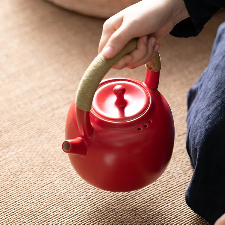 

Soda Glazed Hawthorn Red Boiled Tea Pot, Old Rock Mud Health Soaking Tea Pot, Jingdezhen Ceramic Pot, Handmade Tea, Kung Fu Boil