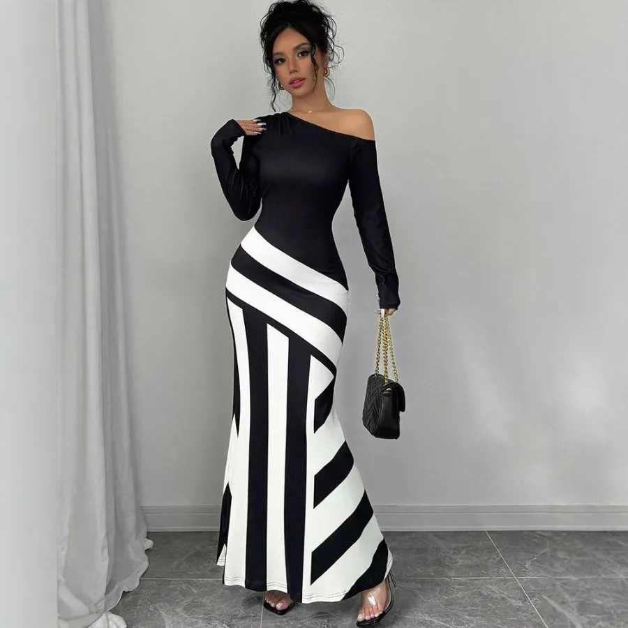 

【New style】AC719 creative spring style street trendy women's clothing bag hip style oblique collar lantern dress