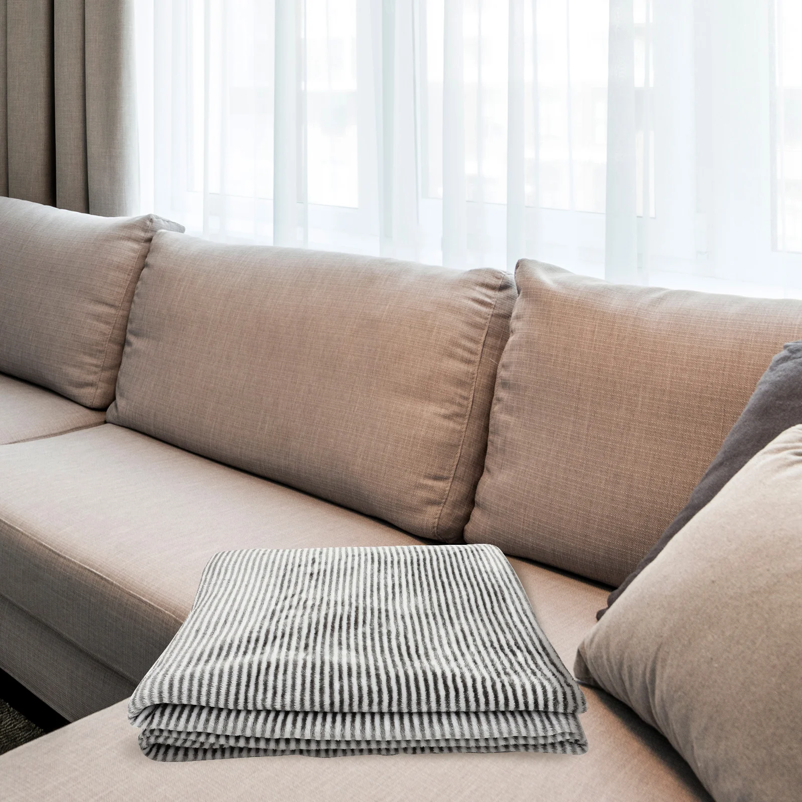 

Flannel Cozy Gray Striped Couch Nap Heavy Plaid Thick Soft Big Blanket Throw Office Accessory Blanket Warm