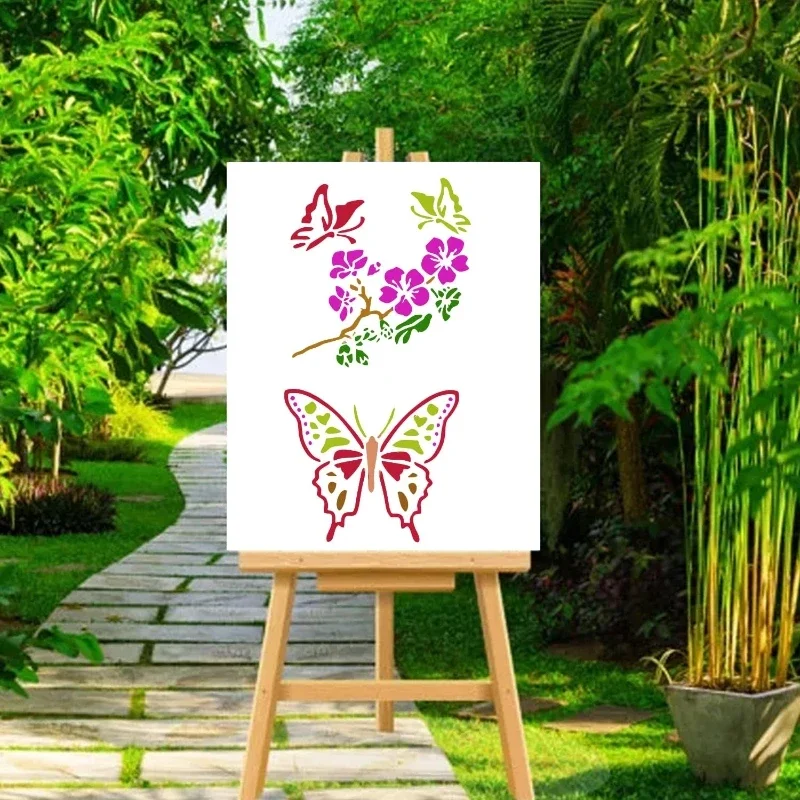 Garden Fence Large Flower Stencils Diy Decoration Painted Stickers Template Diy Flower Butterfly Spray Painting Template 6pcs