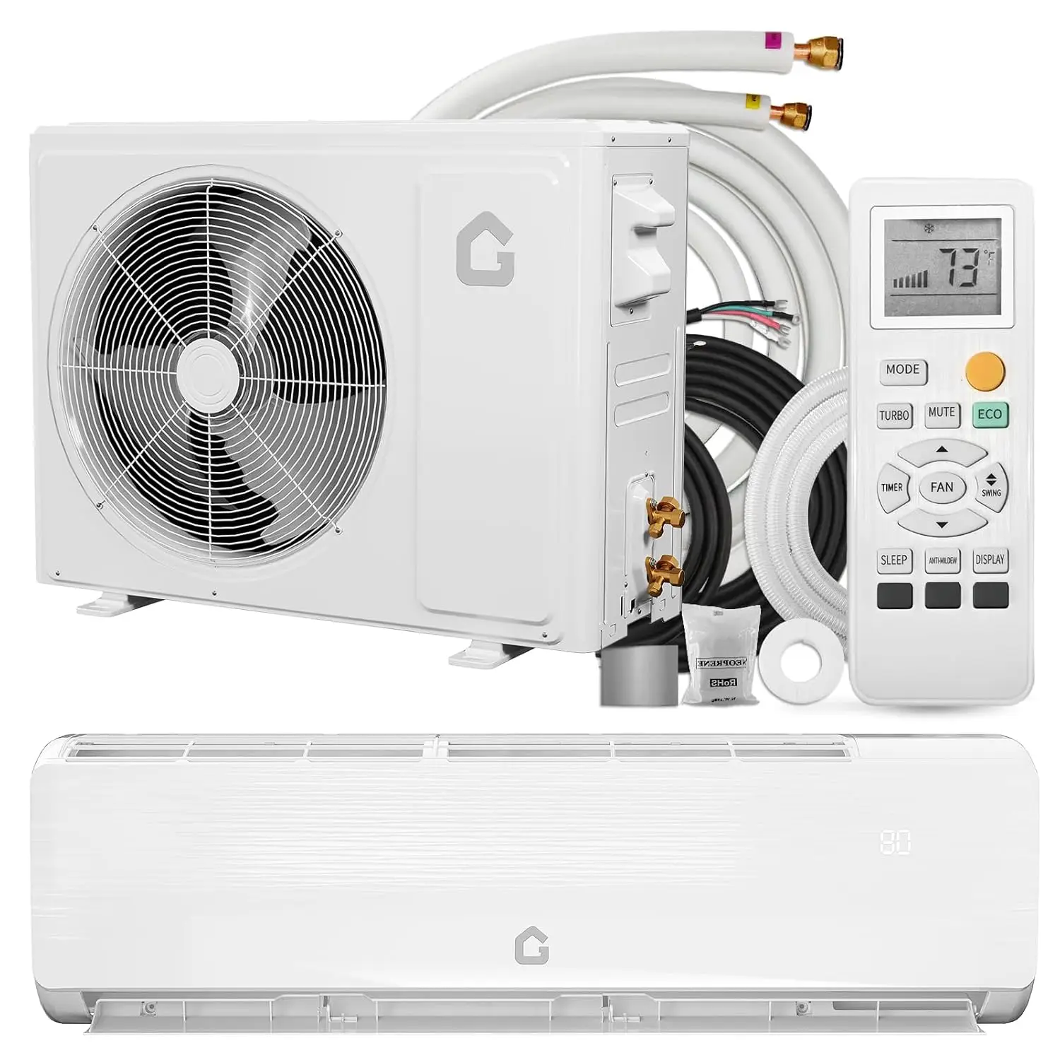 18000 BTU Mini Split Air Conditioner Heat Pump System, 19 SEER2 230V Ductless AC Cool Up to 1250 Sq. Ft, Complete, Custom