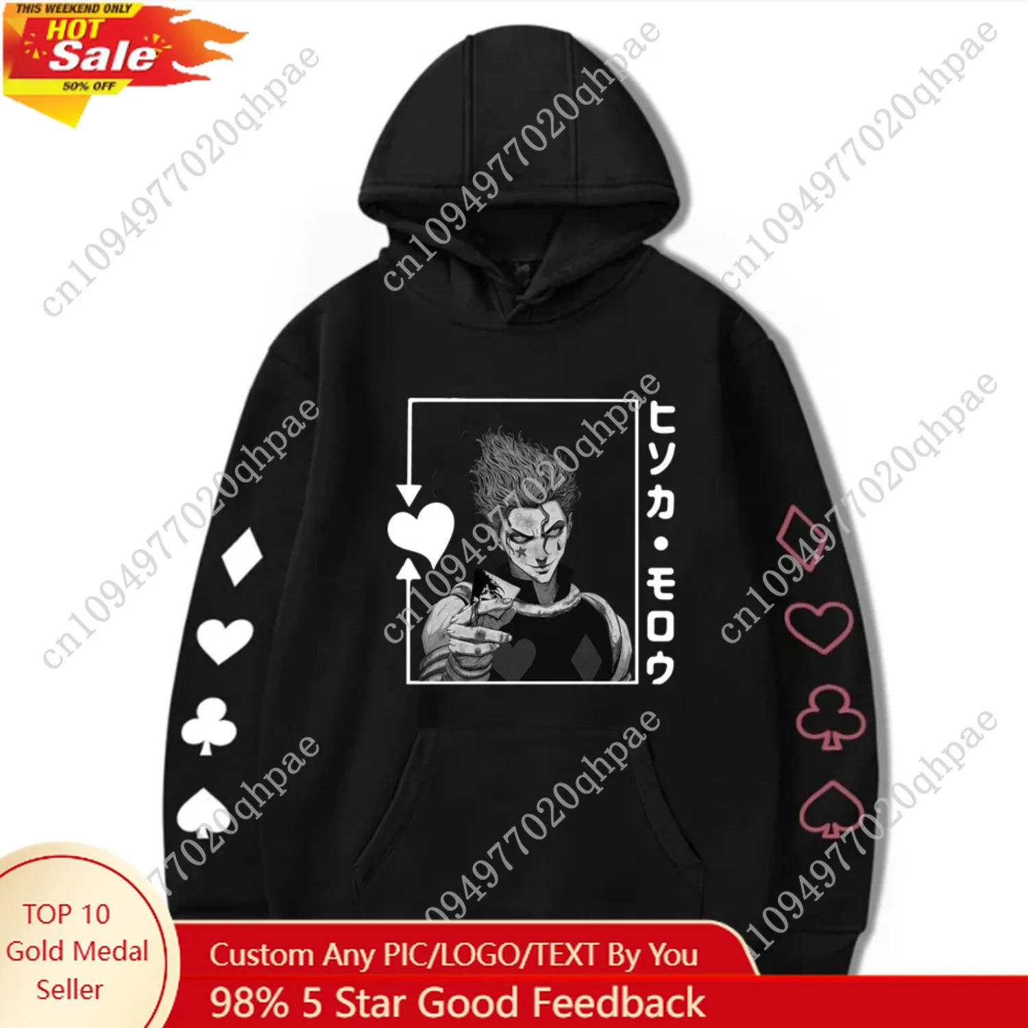 

Hisoka Hunter X Hunter Anime Hoodie Harajuku Manga Fun Black and White Patterns Neutral Fashion Streetwear Oversized Sports Top