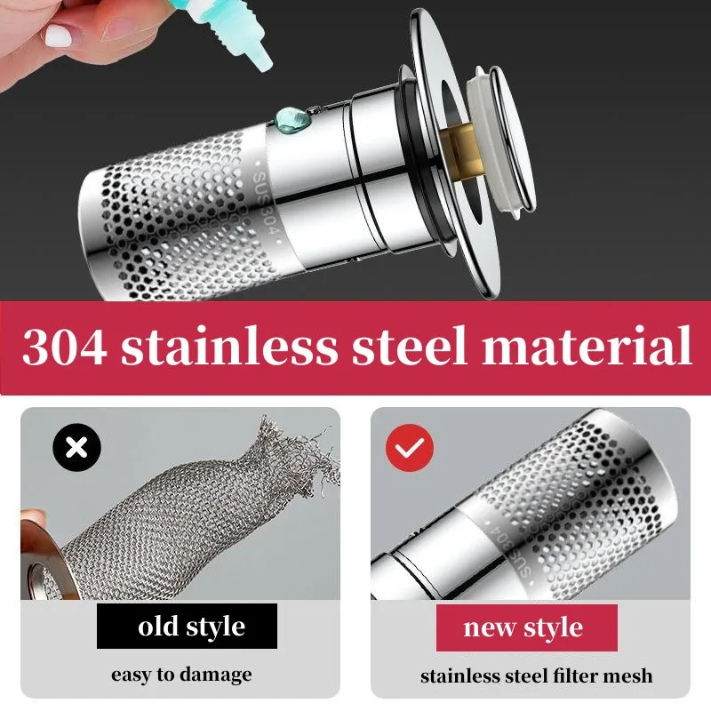 Stainless Steel Floor Drain Filter Washbasin Plug Anti Odor Pop-Up Bounce Core Basin Stopper Hair Catcher Shower Sink Strainer