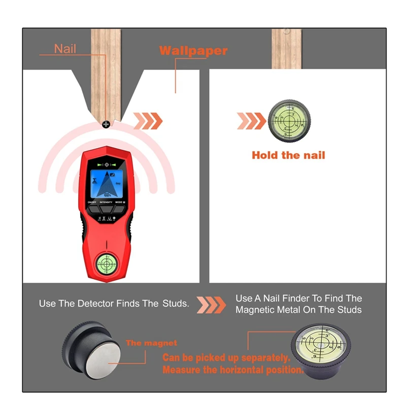 A16R-LCD Backlight Display Digital Wall  Metal Sensor Wood Stud Finder AC Cable Scanner 3 Scanning Modes