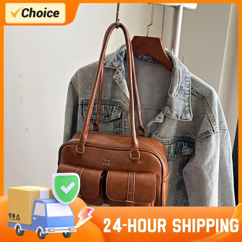 

Retro Top Handle Bag with Multiple Pockets PU Leather Handbag Fashion Shopping Bag Retro Casual Women Totes Shoulder Bags