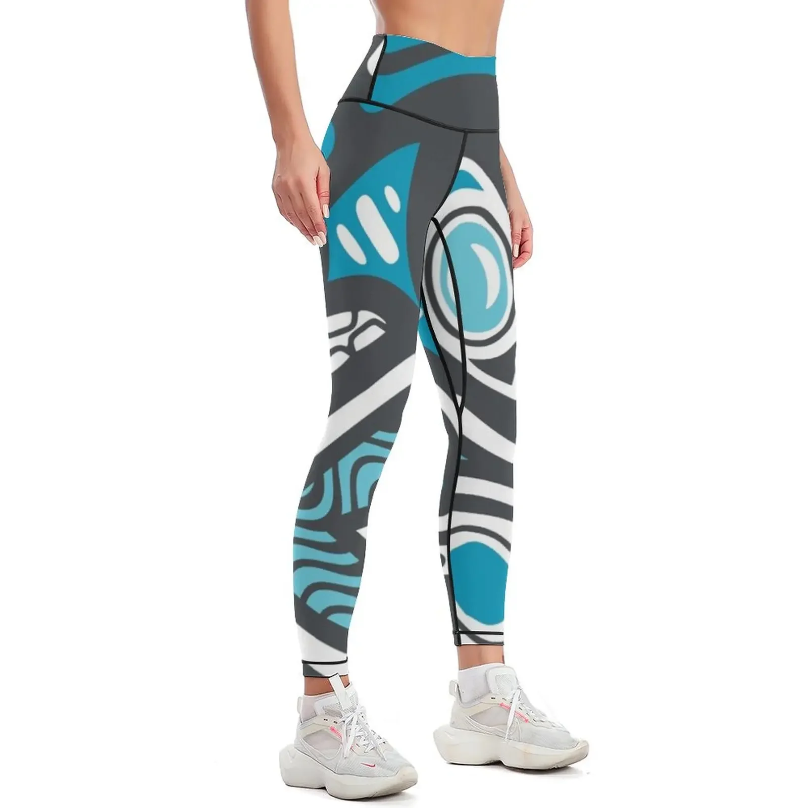 Orca Shamanic Animal Emblem - Grey Blue Leggings fitness set gym sporty woman gym Womens Leggings