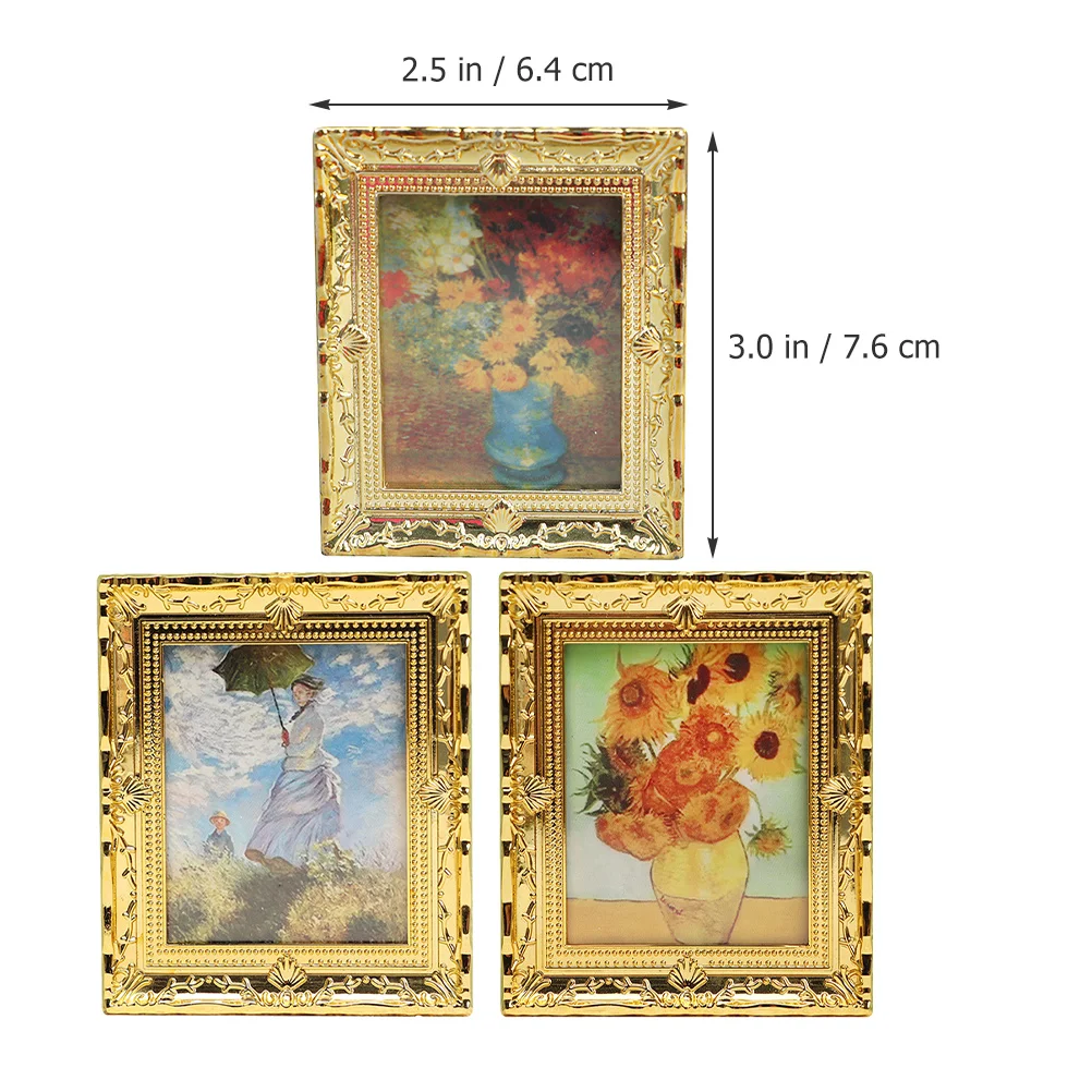 Mini ornement de peinture à l'huile de maison, petits accessoires de meubles artisanaux, ornement de décoration intérieure, 3 pièces