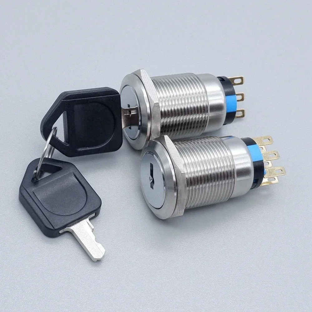 

19mm Metal Selector Key Switch 2/3 Position Stainless Steel Self-locking Fixation Knob Switch Waterproof Button with Key 2NO2NC