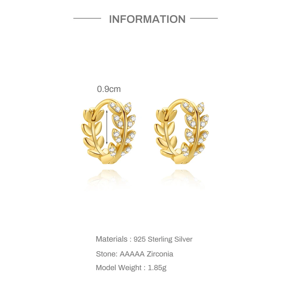 Aide Leaf Matching Hoop Earring 925 Sterling Silver Piercing Inlaid Small Zircon Jewelry Neutral All-match Trend Earring