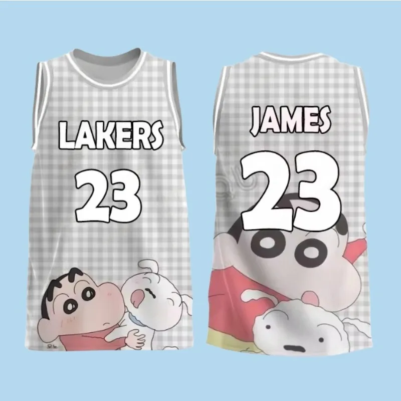 

MOTO-MINISO Crayon Shin-chan James Lakers 23 Print Cartoon Vest Summer New Children Sleeveless Tank Top Casual Sports Adult Tops