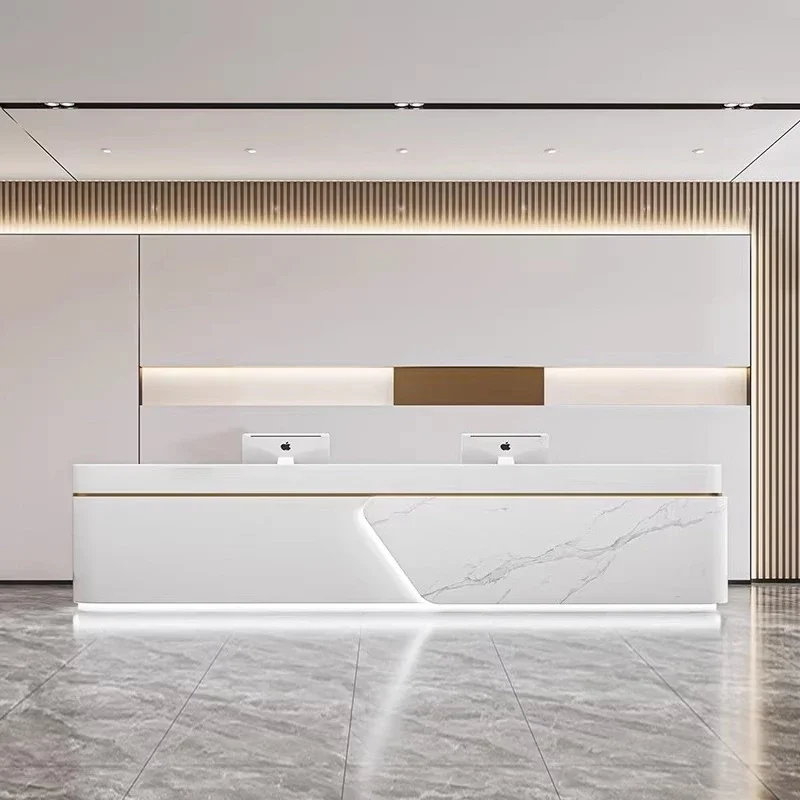 White Corner Reception Desk Hairdressing Wooden Office Reception Desk Restaurant Bancone Per Negozio Industrial Furniture