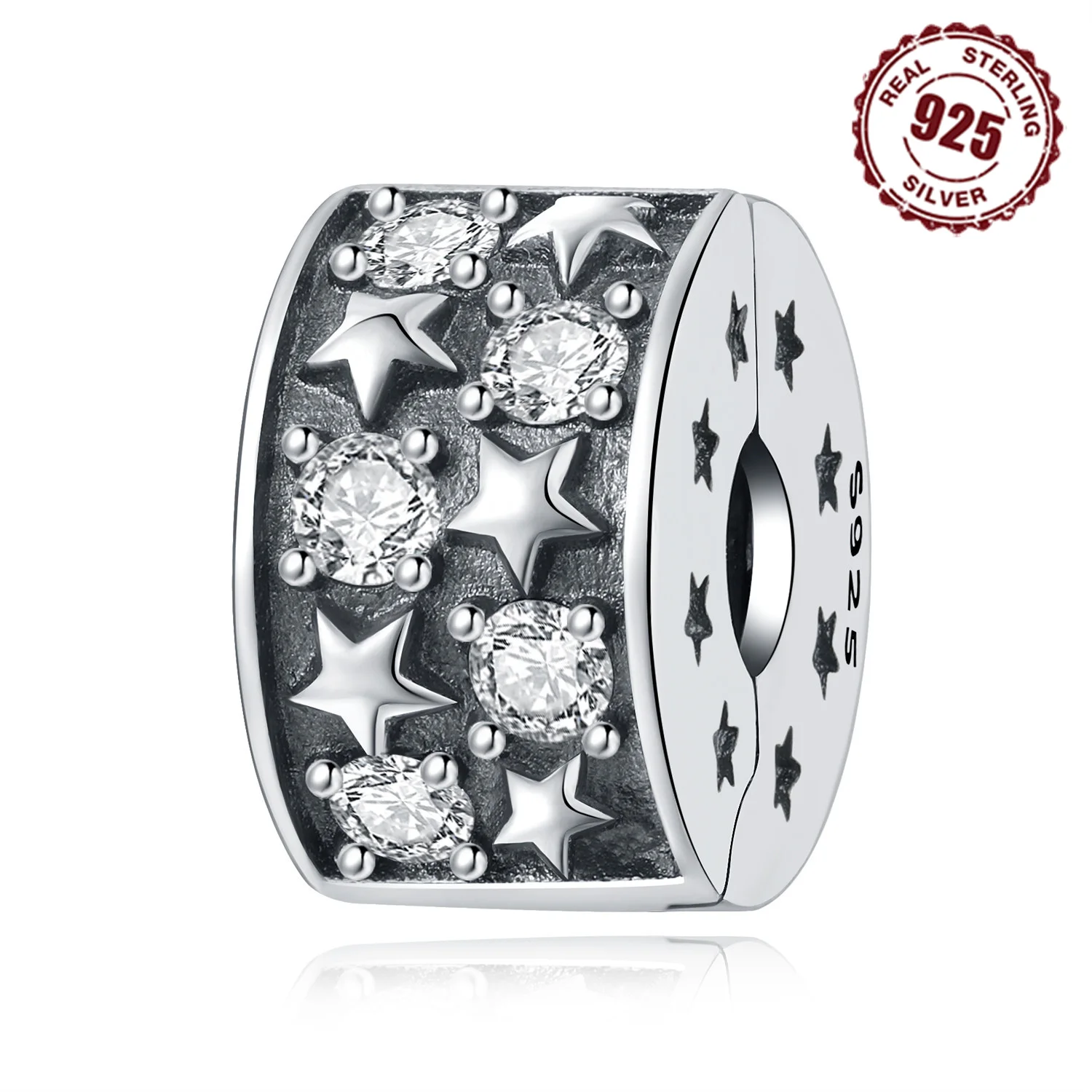 925 Sterling Silver Star Shaped Compartment Charms Positioning Buckle For Original Bracelet S92 DIY Jewelry Fine Gifts