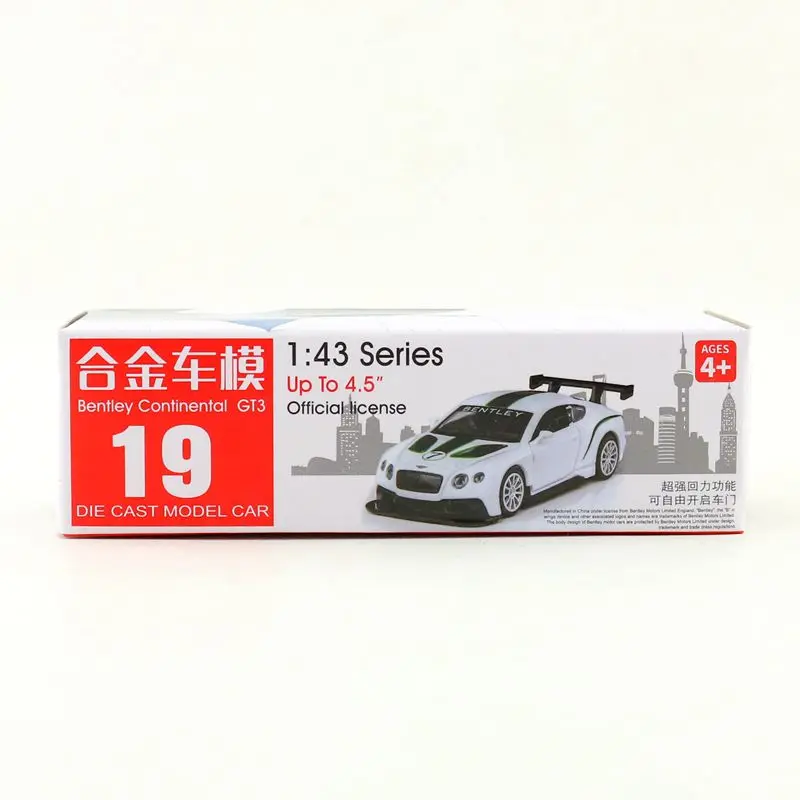 1/43 Bentley Continental GT3 Diecast Metal Toy Miniature Model Car Pull Back Doors Openable Collection Gift for Boy Match Box