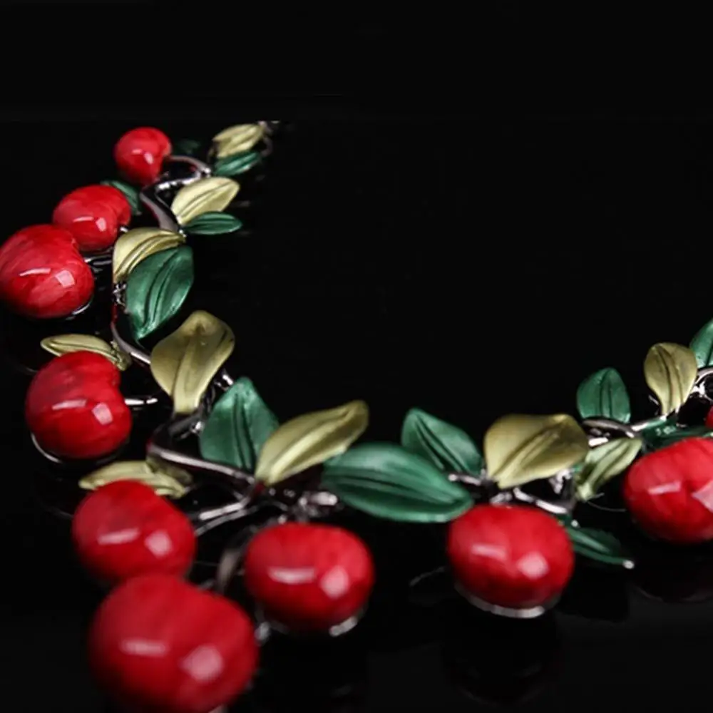 1 Set Jewelry Set for Women Vintage Red Cherry Fruit Jewelry Set Chic Bridal Necklace Earrings Gift Bridal Decoration Luxury