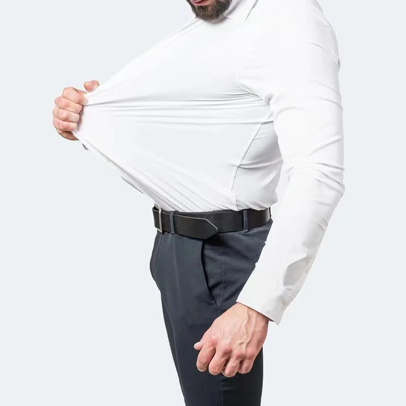 Four-sided Elastic Non-ironing Men's Long-sleeved Shirt Vertical Men's Shirt
