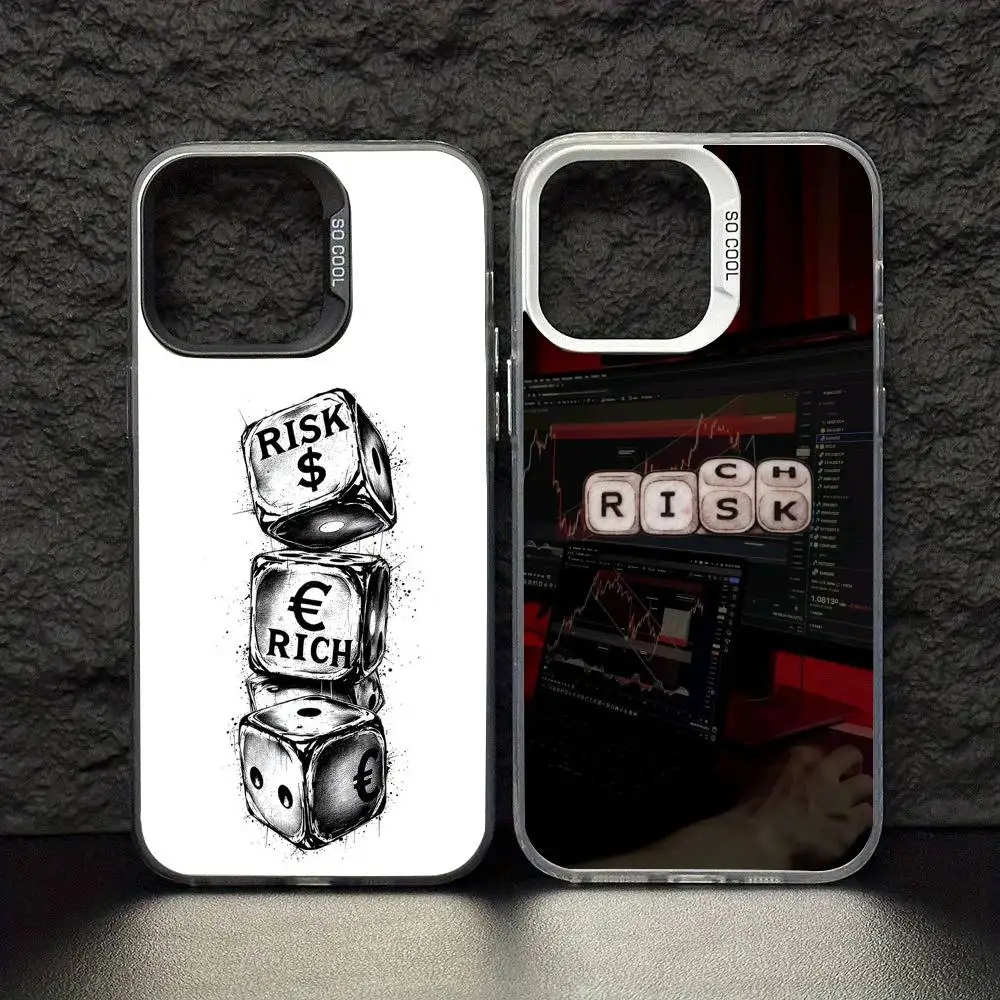 

Day Trader Trading RISK RICH Phone Case For iPhone17,16,15,14,13,12,11 Pro Max Blcak Colorful Silver Plated Inside Cover