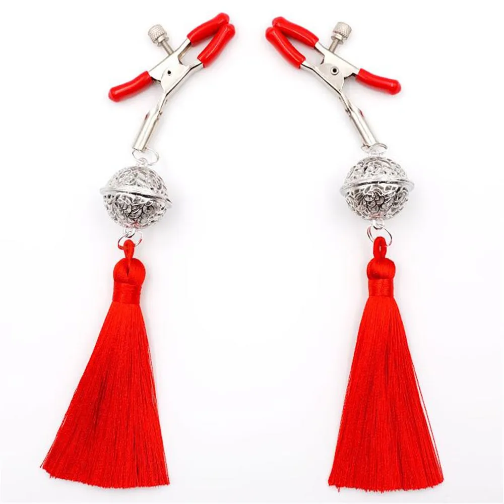 1 Pair Metal Bells Nipple Clamps With Tassel SM Nipple Ring Flirting Teasing Slave Bdsm Girl Exotic Access Breast Enlargement 6