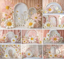 Mehofond Photography Backdrop Pink Daisy Curtain Decor for Girls Newborn Birthday Party Arch Door Cake Smash Background Props