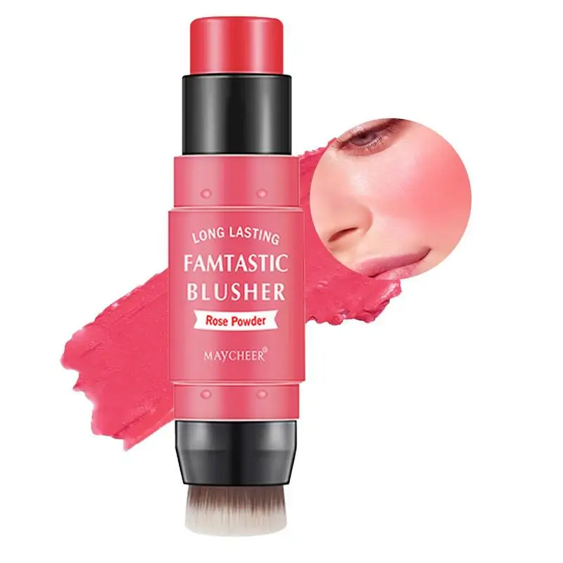 Double Head Blush Stick com escova, creme Blush, varas de maquiagem para todos os tons de pele, batom duplo, 2 em 1