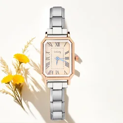 URING Fashion Classic Women Men Square Quartz Watch Stainless Steel Strap Width 9mm Simple Wristwatch Couple Daily Gifts