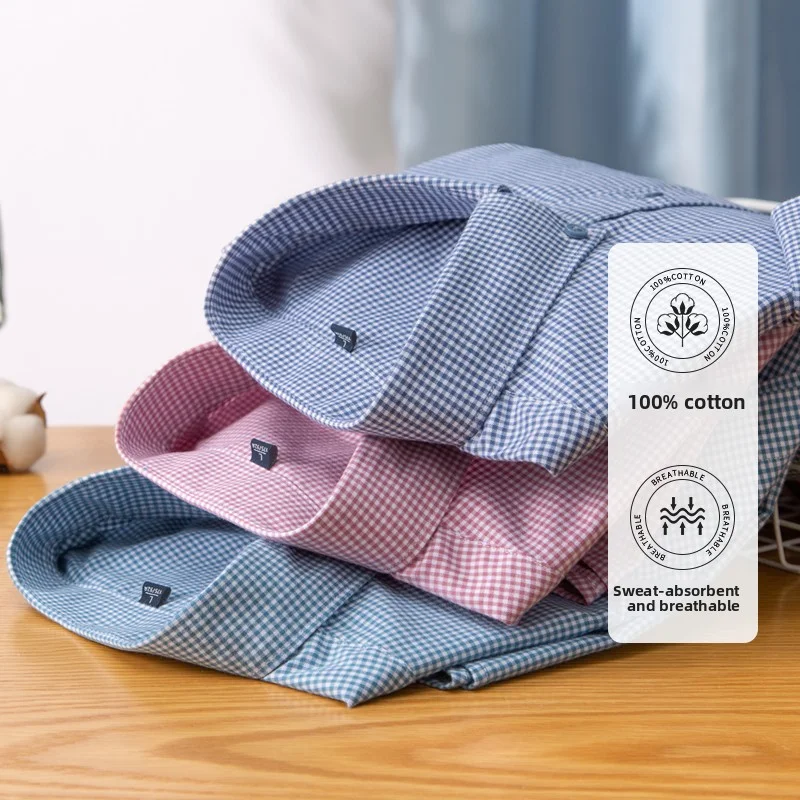 High End Anti-wrinkle 100% Cotton New Summer Brand Slim Fit Shirt Korean Checkered Short Sleeve Casual Fashion Men Clothing