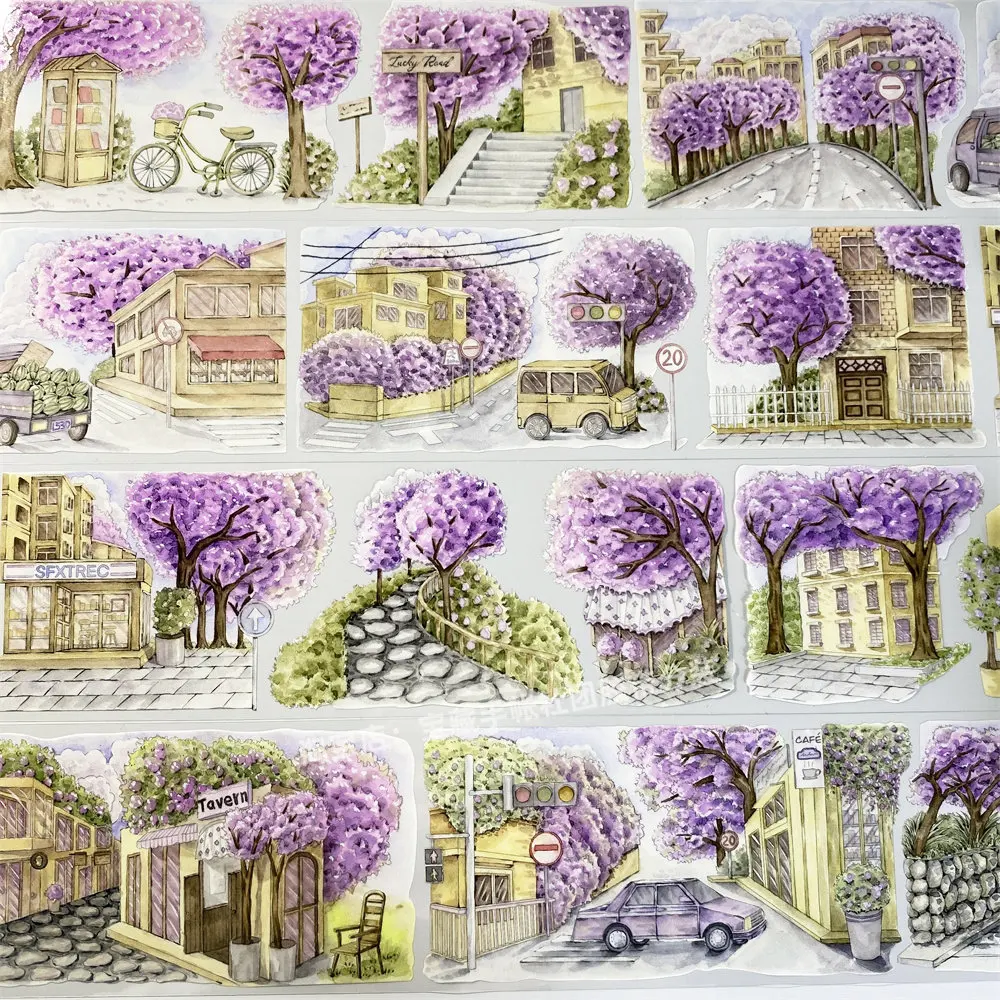 

Journal A219 Purple Alley Flower City BoBo Fish Street View Tree Antique PET Scrapbook Collage Diy Sticker