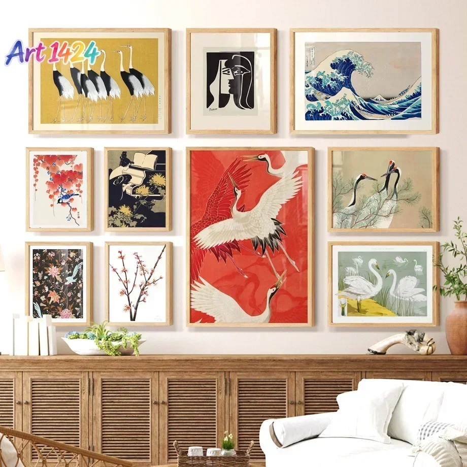 Picasso Bird Crane Kanagawa Retro Abstract Japanese Wall Art Canvas Painting Posters And Prints Wall Pictures For Bedroom Dec