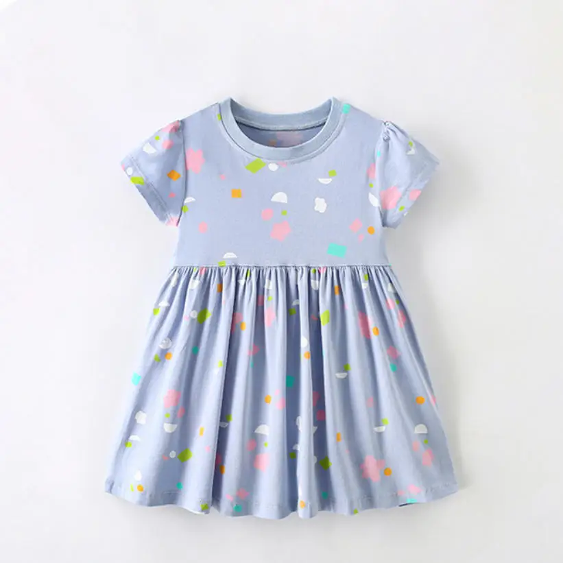 

Летнее хлопковое платье для девочек в европейско-американском стиле с круглым вырезом и короткими рукавами, милая юбка А-силуэта, повседневный наряд для детей 2-12 лет