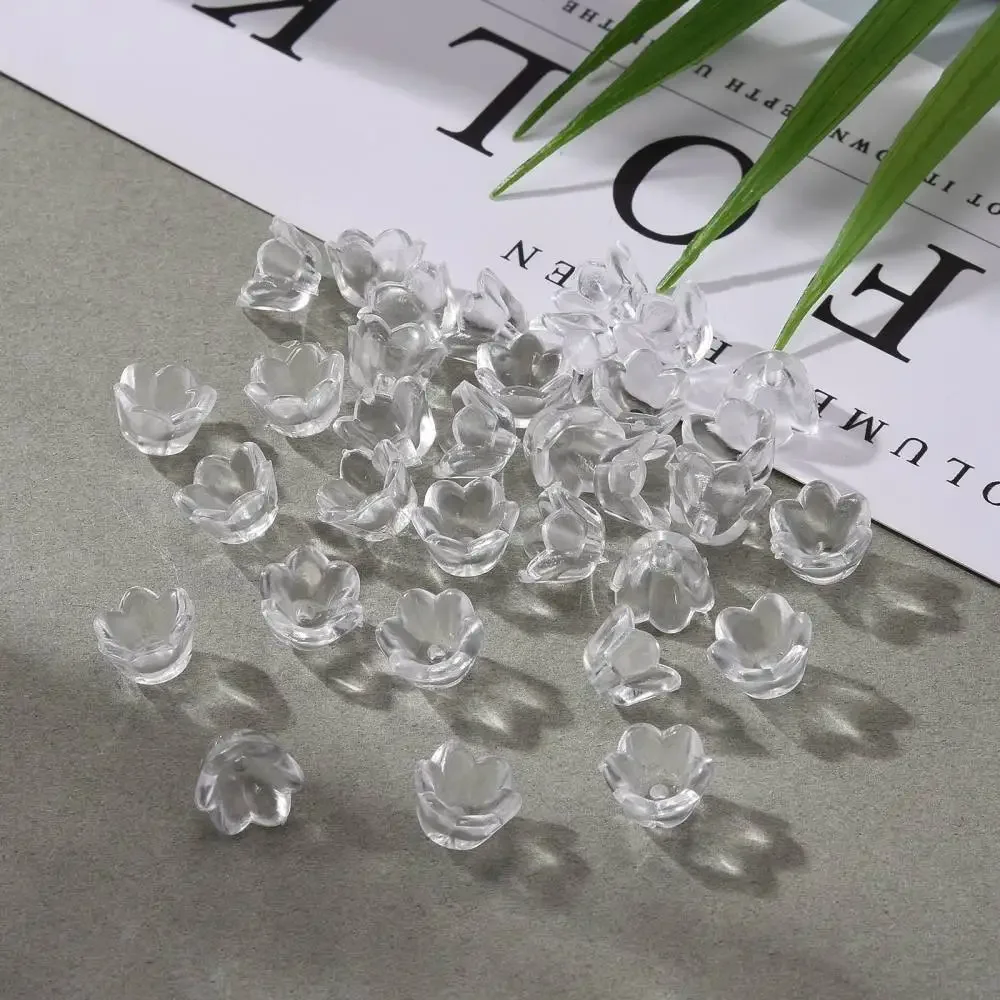 200pc Transparent Acrylic Beads  Tulip Flower  Lily of the Valley Clear  about 10mm wide  6mm thick  hole:1.5mm