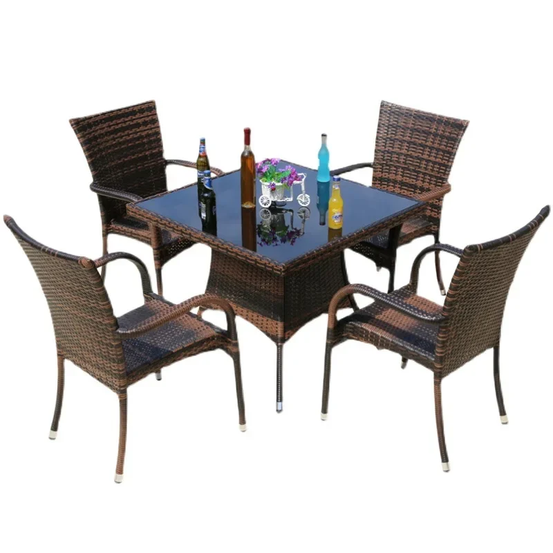 Combinatie van rotan stoelen voor buiten, binnenplaats, handgeweven rotan theetafel en stoelen, vrije tijd