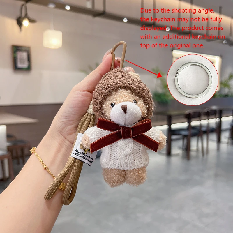 Creative Cartoon Sweater Set, Teddy Bear Keychain, Fashionable Mocha Teddy Bear Bag Pendant, Plush Couple Style Car Keychain Gif