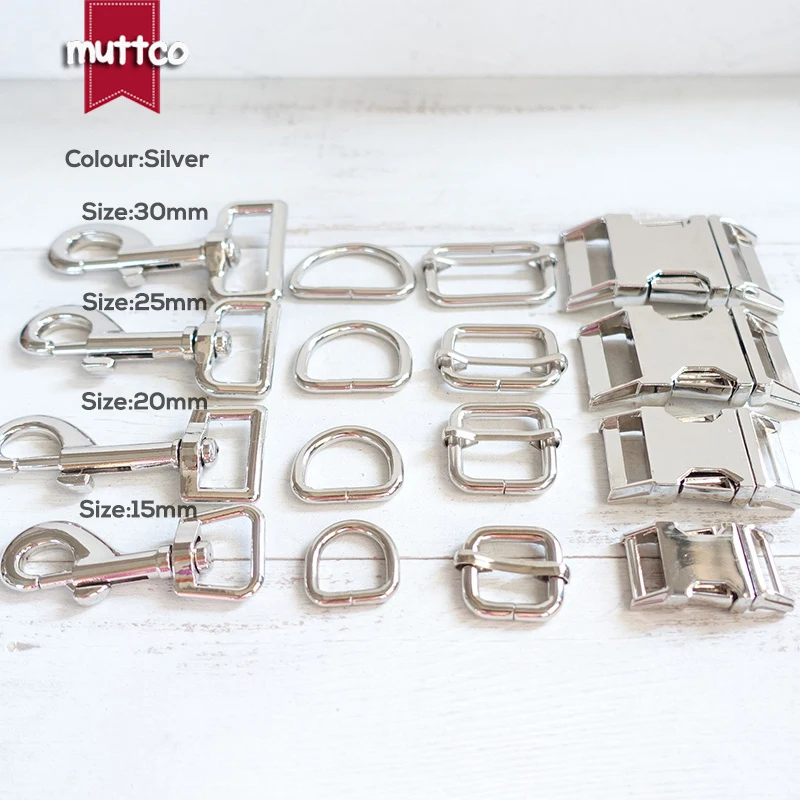 1set (metal buckle+adjust buckle+D ring+metal dog clasp/set) 15,20,25,30mm webbing zinc alloy DIY dog collar accessory 4 colors