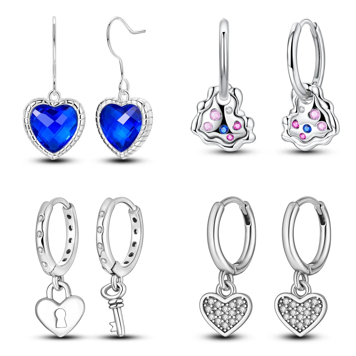 2024 neue Sterling Silber S925 Meer Blau Herz Zirkon Ohrringe Und Anhänger Einfache Feine Schmuck Frauen Mädchen Mode Party Geschenk