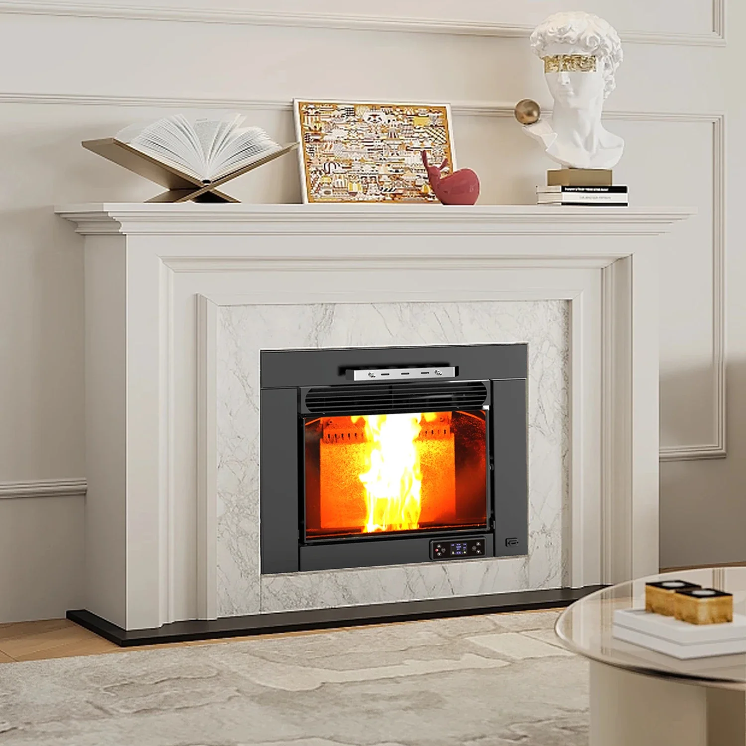 European Style Fireplace Insert 10kw Indoor Living Room Automatic Feeding Pellet Stove Heater for Heating Room and Decoration