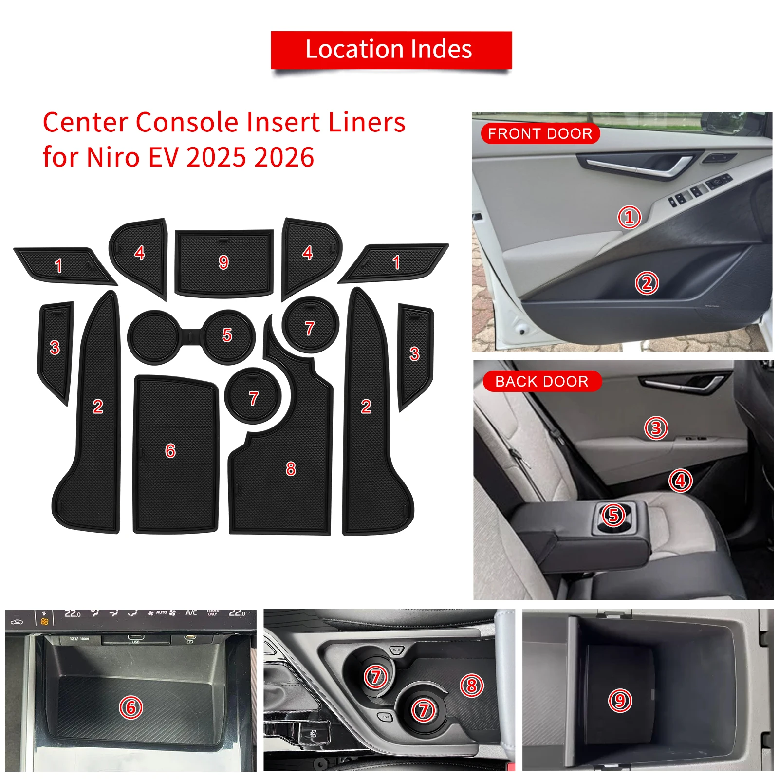 Smabee for Kia Niro EV 2023-2026 Anti-Slip Gate Slot Mat Rubber Door Groove Pad Cup Holder Coaster Car Interior Accessories