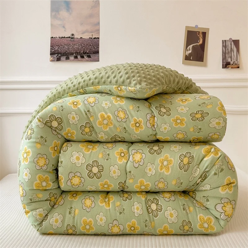 

Thiened Waable Adult Quilt Spring Autumn Winter Double Single Bedding Durable Polyester Fiber Comforter Silk