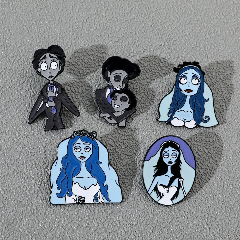 

European and American Cartoon Anime Character Metal Badge Corpse Bride Alloy Brooch Clothing Bag Accessories Pin Decoration