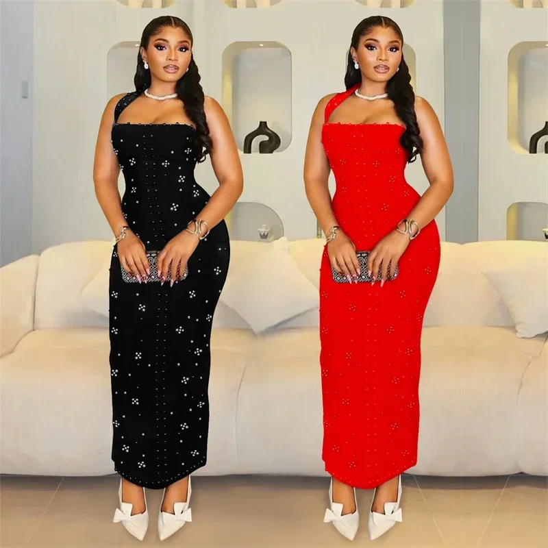 Doyerl Halter Backless Strapless Wedding Guest Dress Women Evening Nightclub Party Celebrity Sleeveless Prom Bodycon Maxi Dress