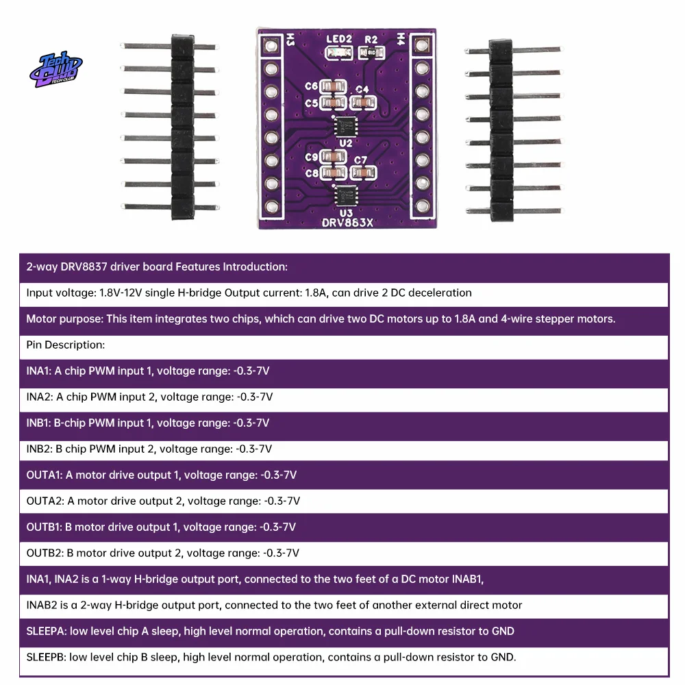 DRV8837 One and two DC H-bridge Motor Driver Module 1.8a Stepper Motor Drive Board Power Supply