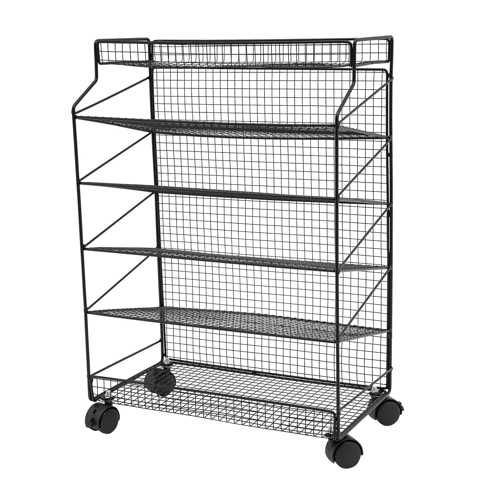 6-Tier Utility Cart Bookcase Storage Shelf Stand Rack Organizer Black/white with 4 Universal Wheels