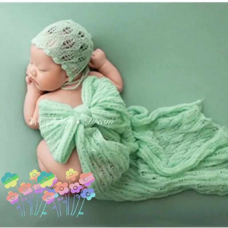 

Newborn Photography Clothing Knitted Mohair HAT +Wrapping Cloth Studio Photograph Props Accessories Baby 0-1 Month Photo Costume